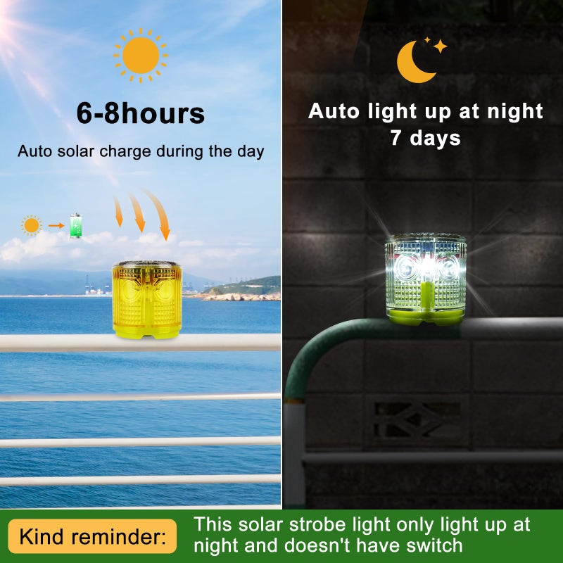Aolyty Solar Strobe Warning Light Strong Magnetic Base Flashing Super Bright 360 Degree Automatically Turn On Waterproof for Construction Traffic Factory (Yellow) - Image 3